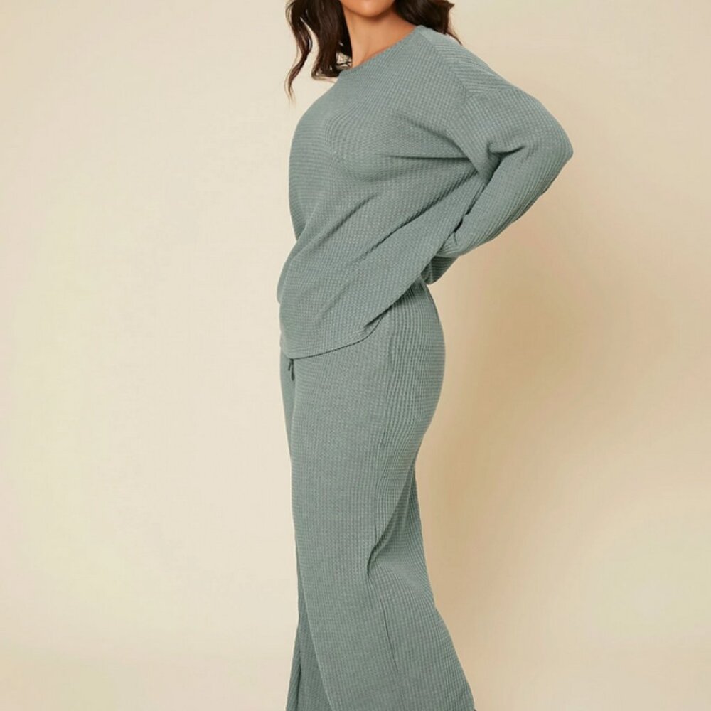 SHEIN Loungewear Plus Pajama Set in Soft Sage Green Long sleeve Shirt Pant Set